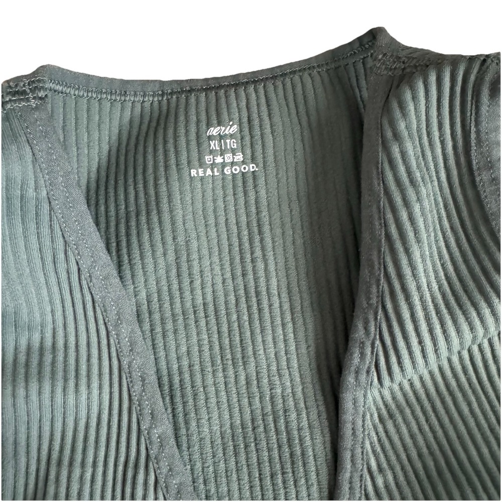 Aerie women's Green V Neck Ribbed Cropped Tank bralett size XL Real Good - Picture 3 of 4